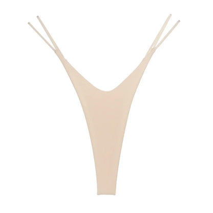 2PCS Sexy High Cut Double-layer Cotton Thong Women's Bikini Bottom Brief G-string Underwear with Elastic Thin Double Belt