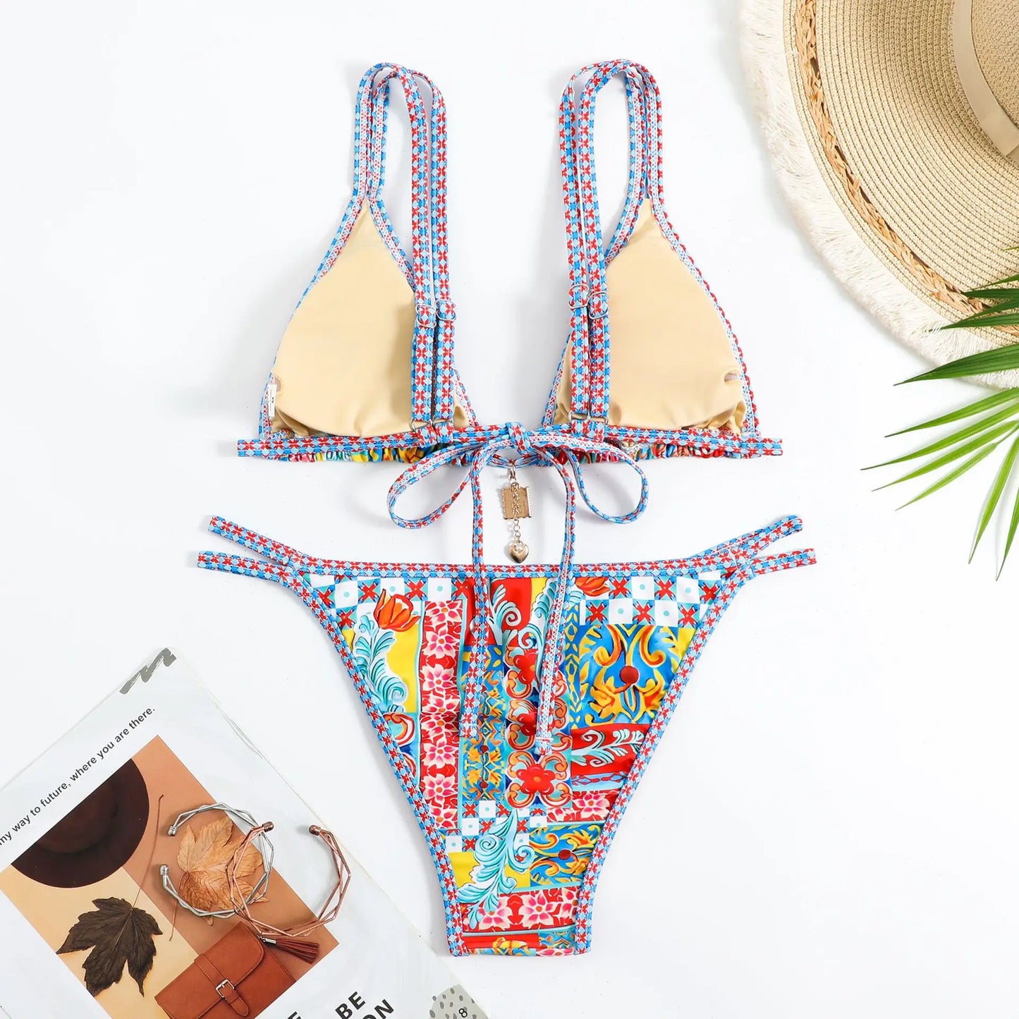 Swimming Suit for Women Bikini 2025 Sexy Boho Style Geometric Ethnic Print Swimsuit Beach Bathing Suit Thong Micro Swimwear