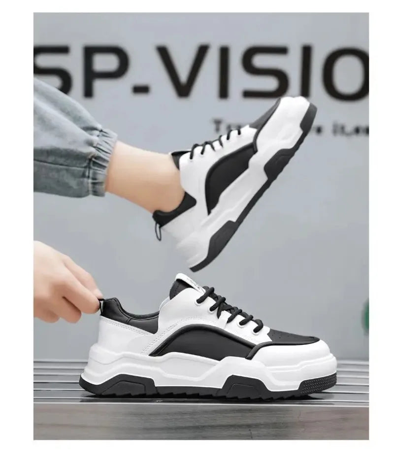 Sneakers for Men High Quality Leather Casual Shoes Thick-soled Vulcanized Shoes Lace Up Platform Tennis Shoes Chaussure Hommes