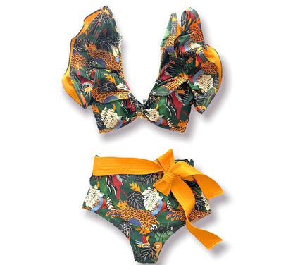 New Sexy Brazilian Bikini Set Ruffle Swimwear Women Push Up Swimsuit High Waist Print Floral Bathing Suit Biquini Female