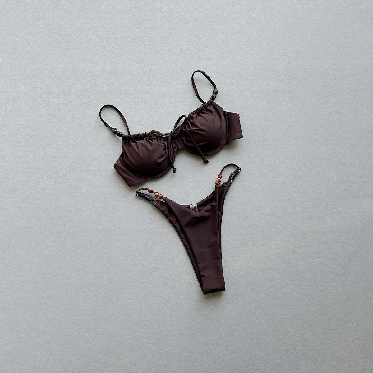 2026 New Sexy Underwire Padded Swimsuit Lace-up Micro Bikini Set Beachwear Female Push Up Low Waist Biquini Bead Decor Swimwear