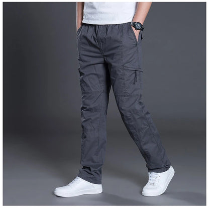 Big Size Men's Cargo Trousers Straight Leg Work Pant Men Loose Fit Cotton Summer Wide Overalls Male Side Multi Pocket Large Size