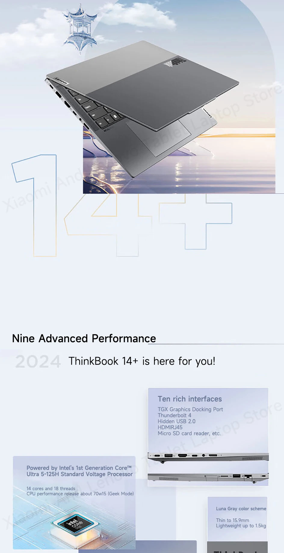 Lenovo Laptop Thinkbook 14+ 2024 AI 14.5" 3K 120Hz Screen UItra5-125H/UItra9-185H NVDIA RTX4060 Dolby Atoms Gaming Notebook PC