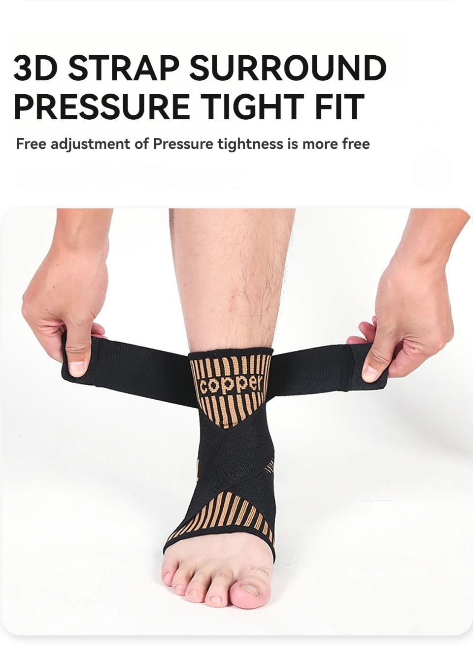1Pcs Copper Ion Ankle Brace Adjustable Knitted Ankle Brace Compression Strap Fitness Cycling Running Copper Fiber Ankle Brace