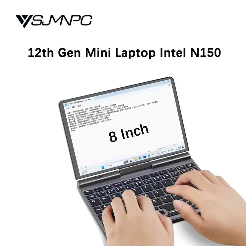 YSJMNPC 12th Gen Mini Laptop Intel N95 Quad Core 8 Inch Screen LPDDR5 12GB 4800MHz M.2 1TB Windows11Pro AX WiFi6 BT5.2 RJ45 LAN