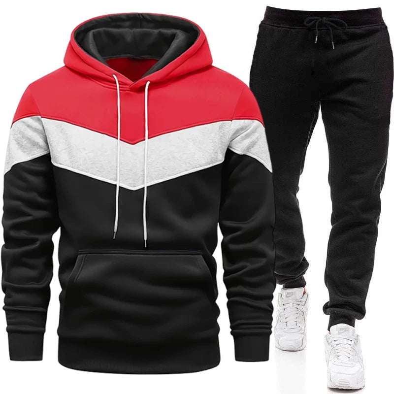 Autumn Winter Fashion Tracksuit Tricolor Hoodies and Black Sweatpants High Quality Male Daily Casual Sports Hooded Jogging Suit