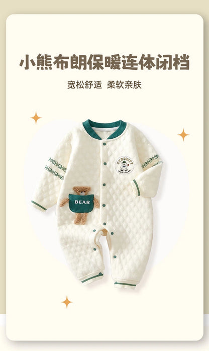 Baby Clothes for Autumn, Class A, Boys' Full-Month Outfit, One-Piece Romper, Baby Thermal Interlayered Warm Newborn Bodysuit