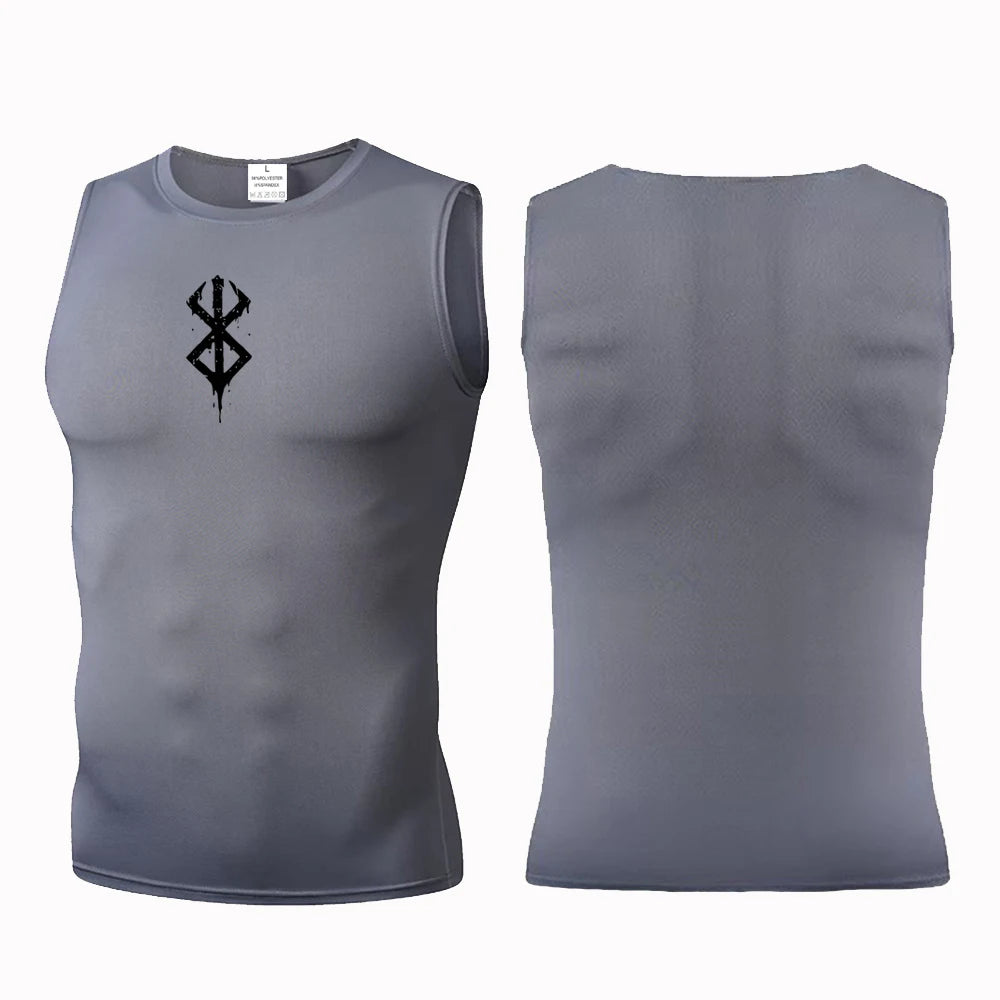 Compression Sleeveless Shirt Men Gym Fitness Basketball Sport Vest Manga Tight Tank Mesh Quick Drying Top Breathable Summer Male