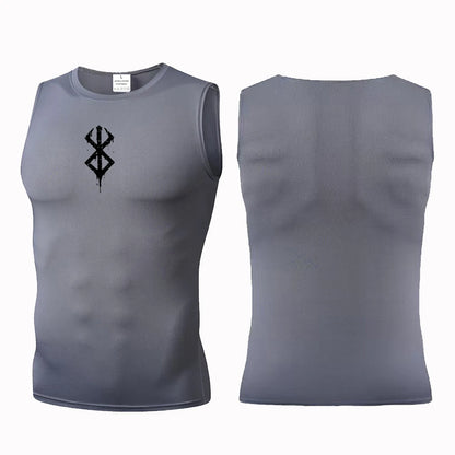Compression Sleeveless Shirt Men Gym Fitness Basketball Sport Vest Manga Tight Tank Mesh Quick Drying Top Breathable Summer Male