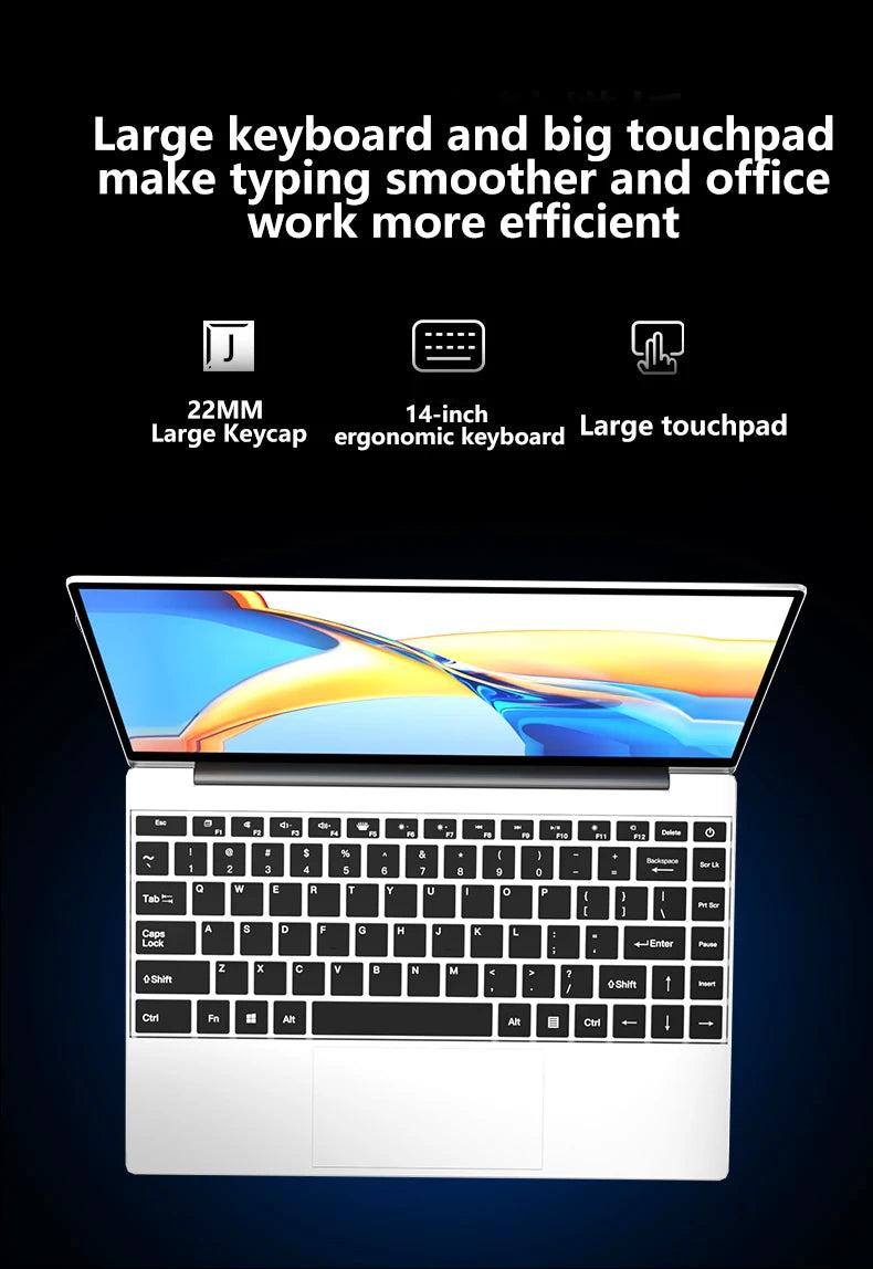 LENO 14.1"Ultra Slim Laptop Windows11 Intel 4405U 16GB 2TB SSD Gamer Notebook 1920*1080 Display Office Study Gaming Computer PC
