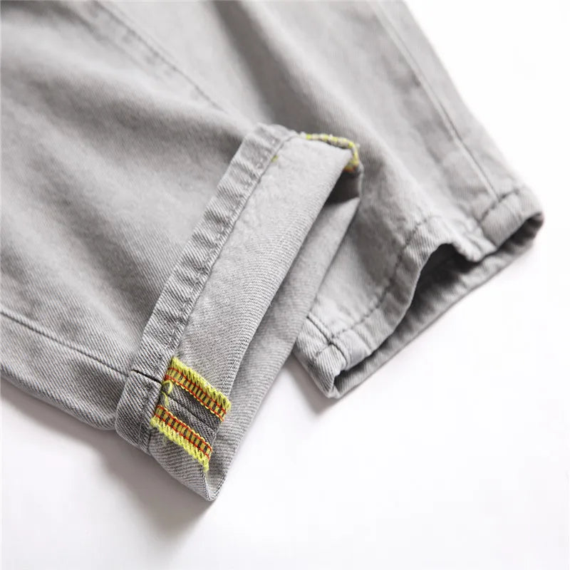 Light Gray Ripped Straight Jeans