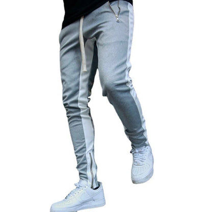 Mens Training Pants Plaid GYM Track Sweatpants Grey Joggers Breathable Stripe Fitness Male Running Sport Trousers Zipper Pockets