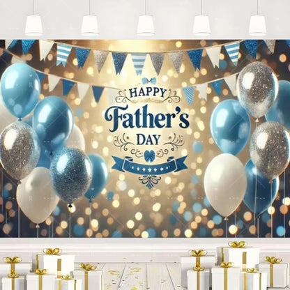 Happy Father's Day Family Party Decoration Background Feliz Día del Padre Golden Blue Balloon Backdrop for Man Tuxedo I Love Dad