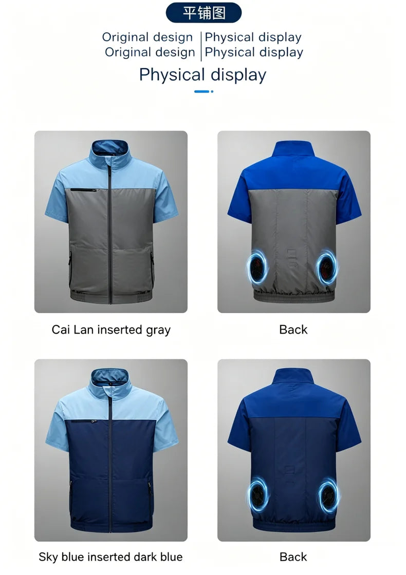 New men's smart cooling workwear with built-in fans, 360° circulating airflow, lightweight and breathable, suitable for hiking,