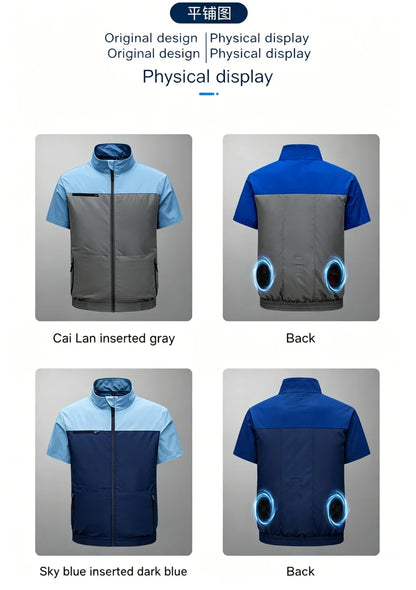 New men's smart cooling workwear with built-in fans, 360° circulating airflow, lightweight and breathable, suitable for hiking,