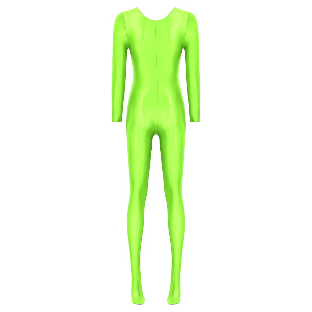 Women Oil Shiny Long Sleeve Pantyhose Jumpsuit Bodystocking Yoga Gymnastics Shapewear One-Piece Swimsuit Catsuit Glossy Bodysuit
