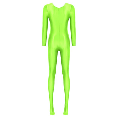 Women Oil Shiny Long Sleeve Pantyhose Jumpsuit Bodystocking Yoga Gymnastics Shapewear One-Piece Swimsuit Catsuit Glossy Bodysuit