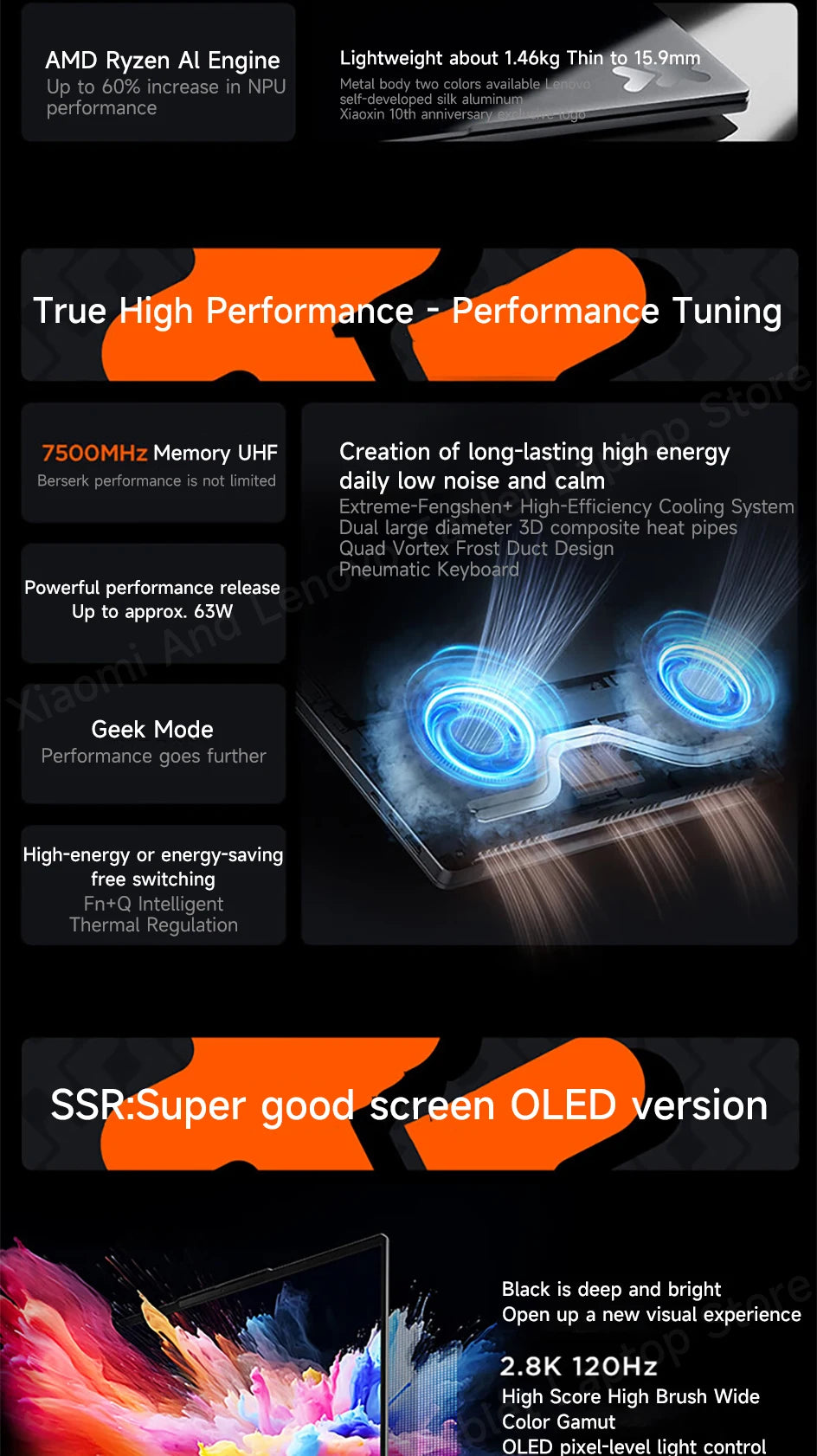 Lenovo laptop Xiaoxin Pro14 2024 14" 2.8K 120Hz OLED Screen AMD Ryzen 7-8845H 16G/32G LPDDR5 1TB/2TB PCIE4.0 SSD Notebook PC
