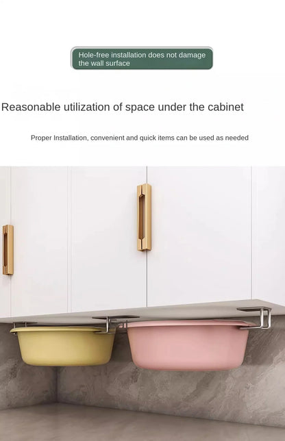 Kitchen Non Perforated Stainless Steel Storage Rack, Wall Mounted Pot Cover Rack, Cabinet Bottom Cutting Board Storage Rack