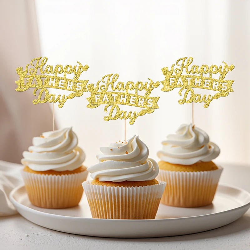 YOMDID 24Pcs Happy Father's Day Cake Toppers Father's Day Cupcake Toppers Picks Birthday Cake Decor Cake Decorating Supplies