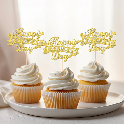 YOMDID 24Pcs Happy Father's Day Cake Toppers Father's Day Cupcake Toppers Picks Birthday Cake Decor Cake Decorating Supplies