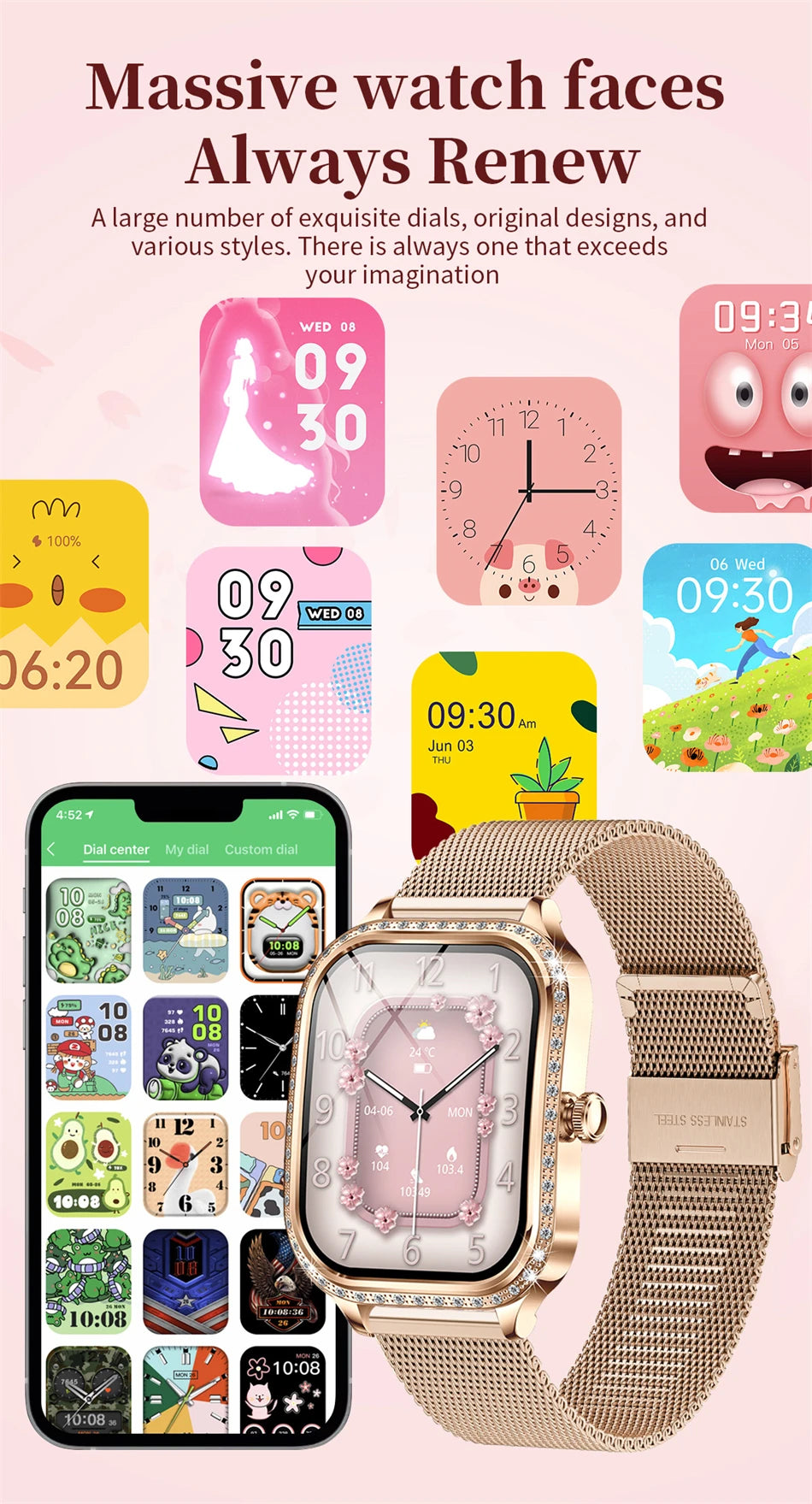 2026 Fashion Women Smart Watch Bluetooth Call Custom Watch Face Fitness Tracker IP68 Waterproof Smartwatch Woman for Android IOS