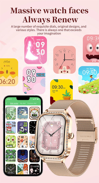 2026 Fashion Women Smart Watch Bluetooth Call Custom Watch Face Fitness Tracker IP68 Waterproof Smartwatch Woman for Android IOS