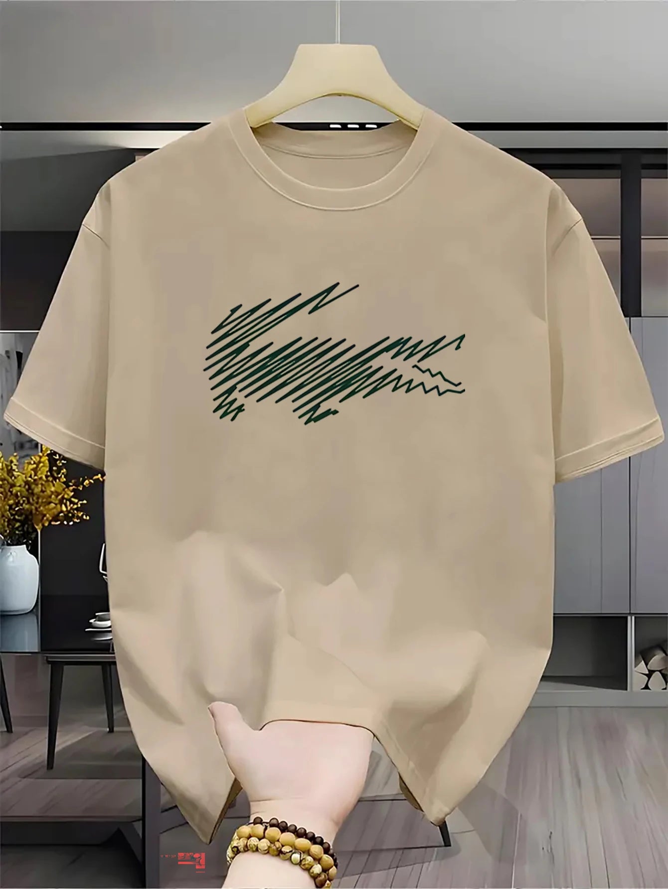 Summer men's casual loose pattern printed sports comfortable round neck short sleeved T-shirt top