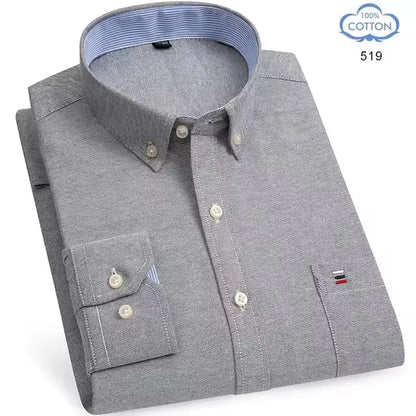 100% Pure Cotton Oxford Shirts for Men Long Sleeve Plaid Shirt Striped Male Business Checked Red Shirt Mans Designer Clothes 7XL