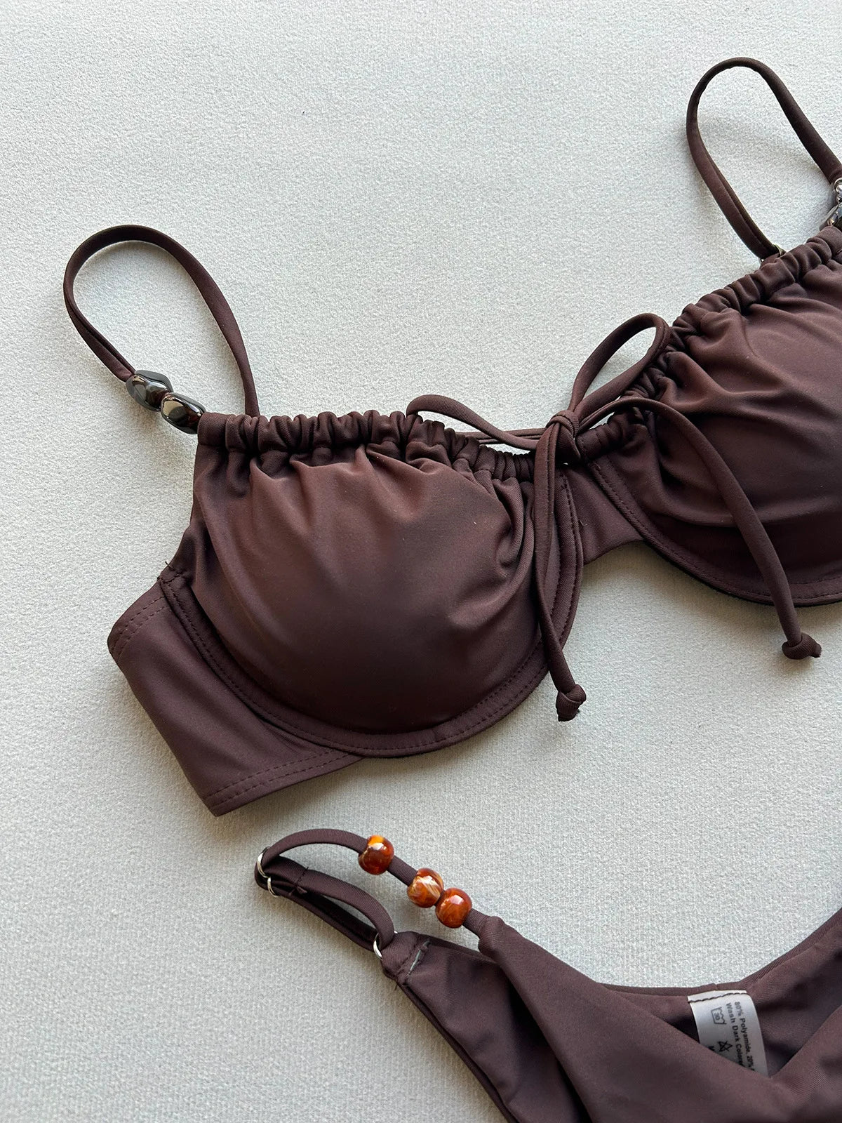 2026 New Sexy Underwire Padded Swimsuit Lace-up Micro Bikini Set Beachwear Female Push Up Low Waist Biquini Bead Decor Swimwear