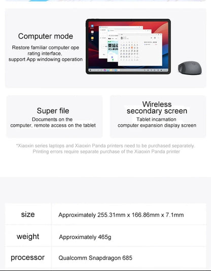 LenovoLenovo XiaoxinPad 2024  Storage Qualcomm Snapdragon 685 Octa-core ProcessorVersion 8MP 11-inch WiFi