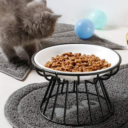 Pet ceramic bowl, tall cat food bowl, snack canister dish, cat food bowl with neck protection and anti-toppling function