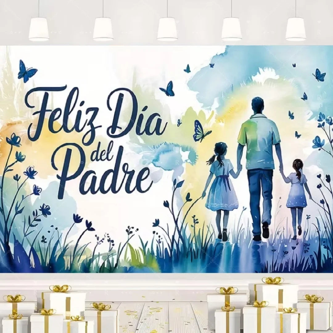 Happy Father's Day Family Party Decoration Background Feliz Día del Padre Golden Blue Balloon Backdrop for Man Tuxedo I Love Dad