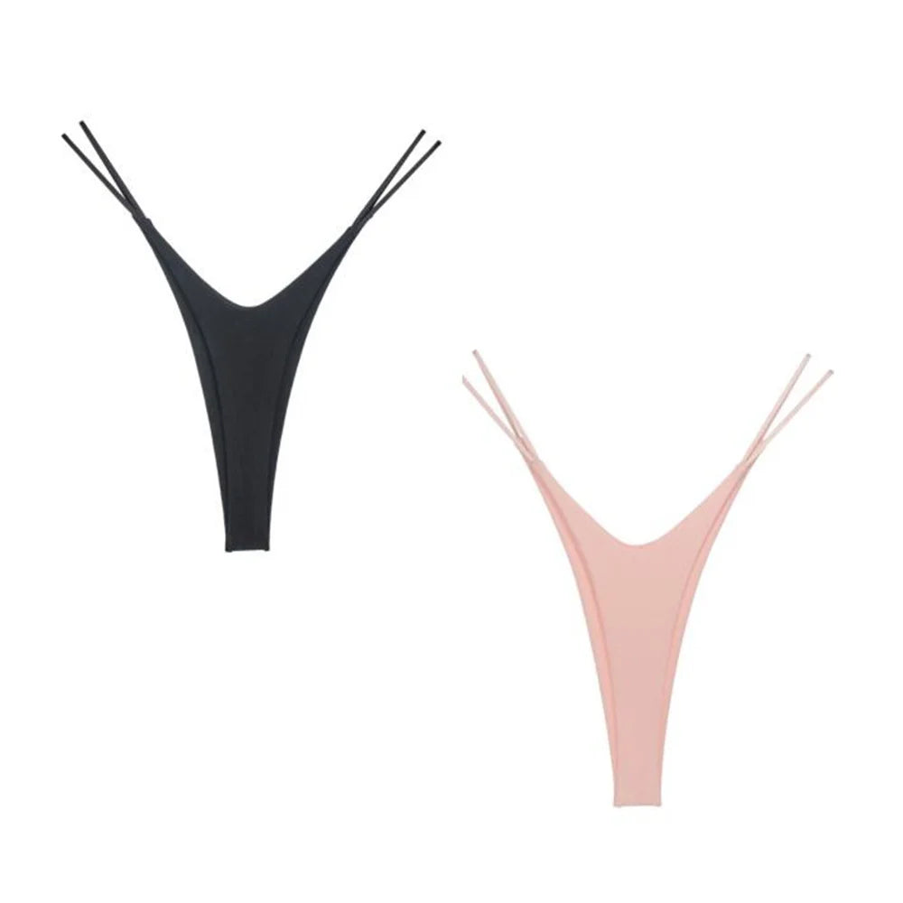 2PCS Sexy High Cut Double-layer Cotton Thong Women's Bikini Bottom Brief G-string Underwear with Elastic Thin Double Belt