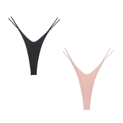 2PCS Sexy High Cut Double-layer Cotton Thong Women's Bikini Bottom Brief G-string Underwear with Elastic Thin Double Belt