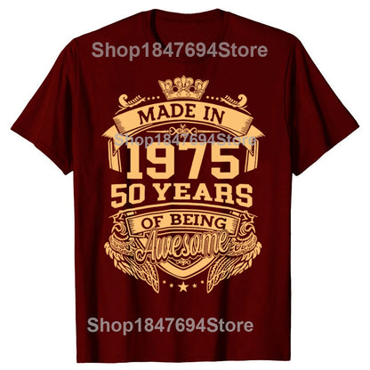 Funny Made in 1975 50 Years of Being Awesome Vintage 50th Birthday T-shirts Men Casual Tshirt Loose Oversized Streetwear T Shirt