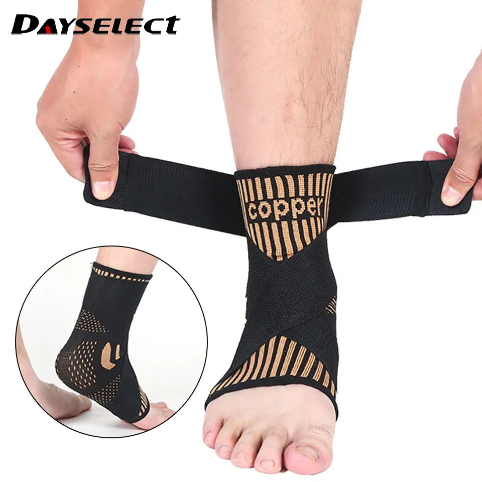 1Pcs Copper Ion Ankle Brace Adjustable Knitted Ankle Brace Compression Strap Fitness Cycling Running Copper Fiber Ankle Brace