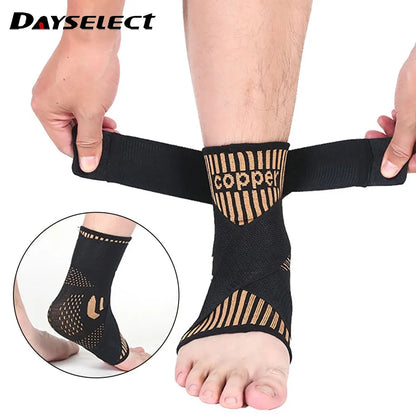 1Pcs Copper Ion Ankle Brace Adjustable Knitted Ankle Brace Compression Strap Fitness Cycling Running Copper Fiber Ankle Brace