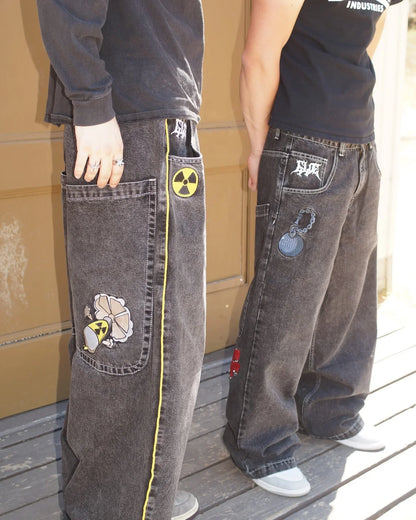 Gothic Halloween Scythe Grim Reaper Hip Hop Streetwear Jeans Men Women Retro Punk Print Traight Wide-leg Black Baggy Denim Pants
