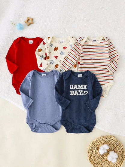 5-Pack Baby Boy Long Sleeve Onesies – Cotton (0-9M)