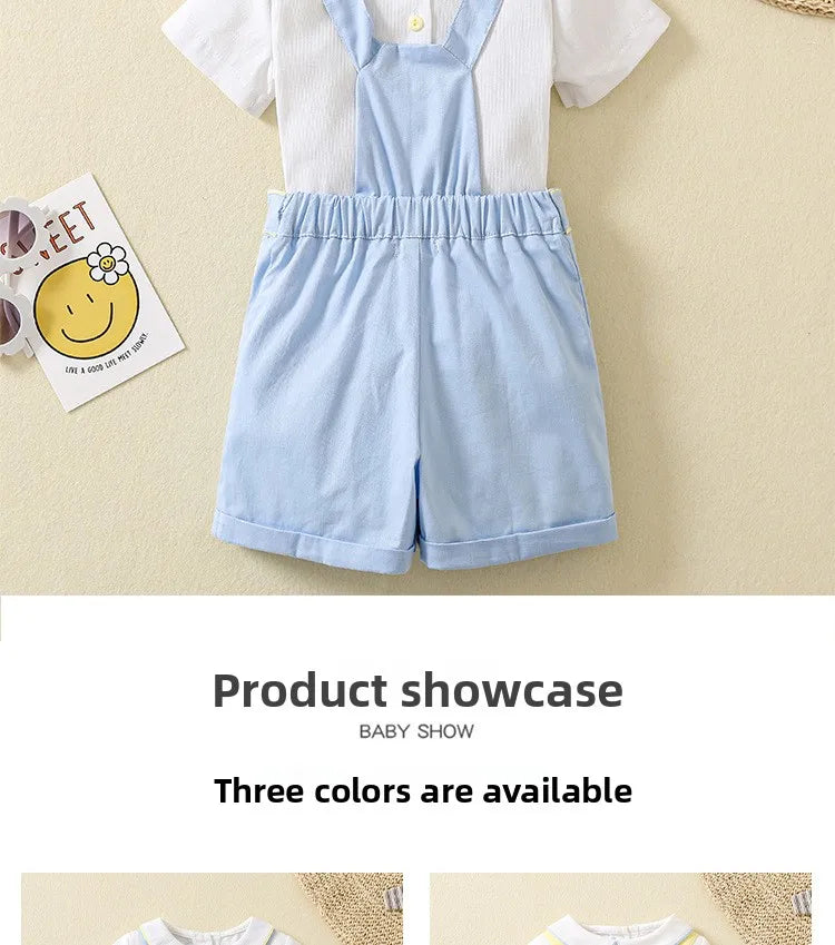 Ins Handmade Baby Boys' Clothes New British Wind Cotton Short-sleeved Shirt Embroidered Bear Clothes Baby Boys Boutique Suits