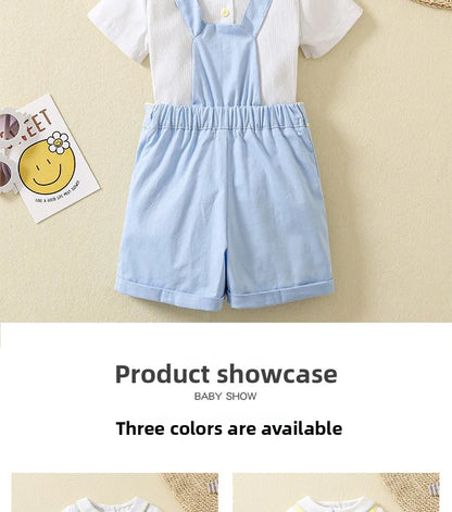 Ins Handmade Baby Boys' Clothes New British Wind Cotton Short-sleeved Shirt Embroidered Bear Clothes Baby Boys Boutique Suits