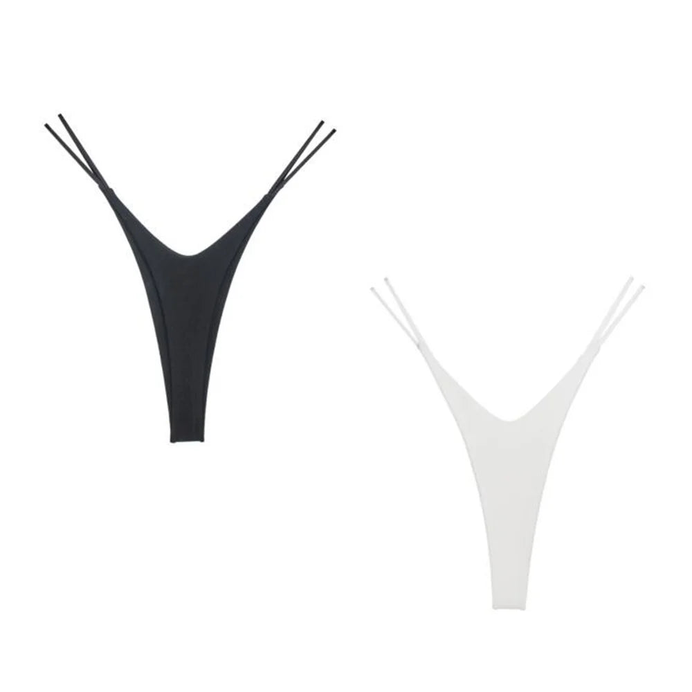 2PCS Sexy High Cut Double-layer Cotton Thong Women's Bikini Bottom Brief G-string Underwear with Elastic Thin Double Belt