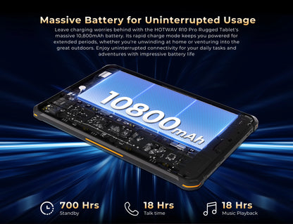 HOTWAV R10 Pro Rugged Tablet 10800mAh Massive Battery 10.1'' HD+ Display Pad Android 14 8GB 256GB 13MP 4G Global Tablet PC