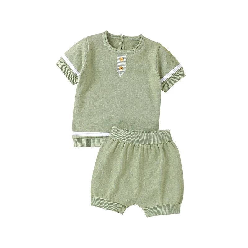 Baby Clothes Set Knitted Cotton Infant Tops +Pants Breathable Comfortable Newborn Boy Girl Pullover +Shorts Summer Fashion Solid