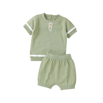 Baby Clothes Set Knitted Cotton Infant Tops +Pants Breathable Comfortable Newborn Boy Girl Pullover +Shorts Summer Fashion Solid