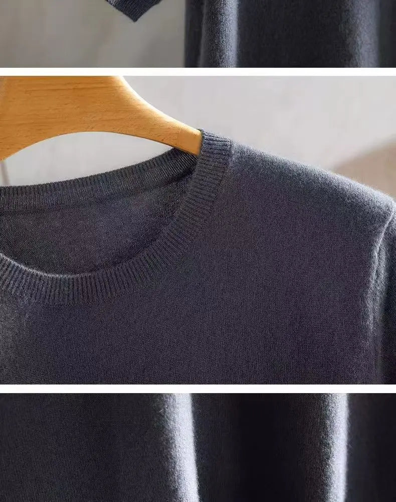 Superfine Merino Wool T Shirt Men's Knitted O-neck Breathable Thin Cashmer Short Sleeve Tee Solid Color  Men's Sweater Tops