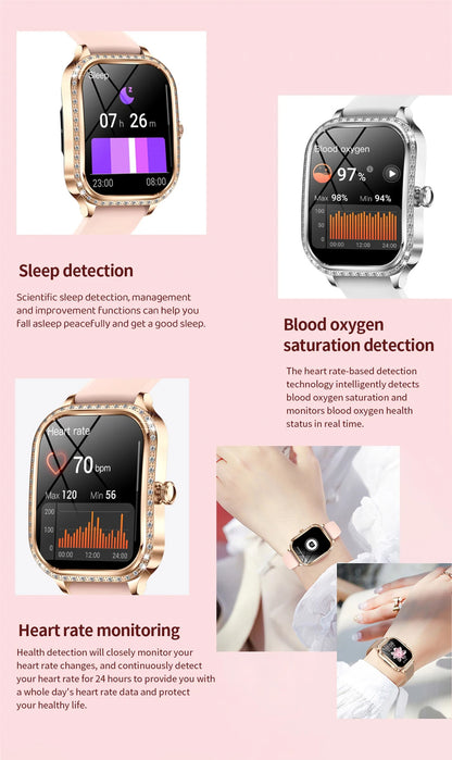 2026 Fashion Women Smart Watch Bluetooth Call Custom Watch Face Fitness Tracker IP68 Waterproof Smartwatch Woman for Android IOS