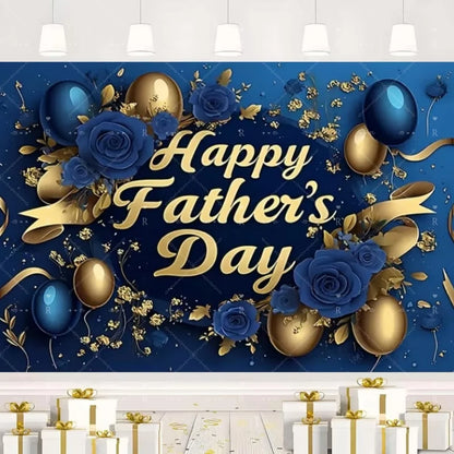 Happy Father's Day Family Party Decoration Background Feliz Día del Padre Golden Blue Balloon Backdrop for Man Tuxedo I Love Dad