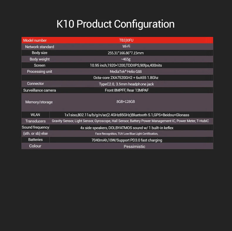 Global Rom Lenovo Tab K10 M11 8GB 128GB MTK Helio G88 Android 13 Tablet 11'' 90Hz Display WIFI LTE  GPS PAD Battery 7040mAh